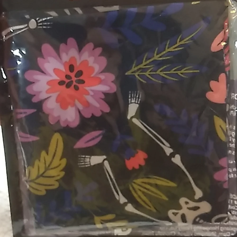 Halloween Gaiter Mask Black with Flowers and skeleton